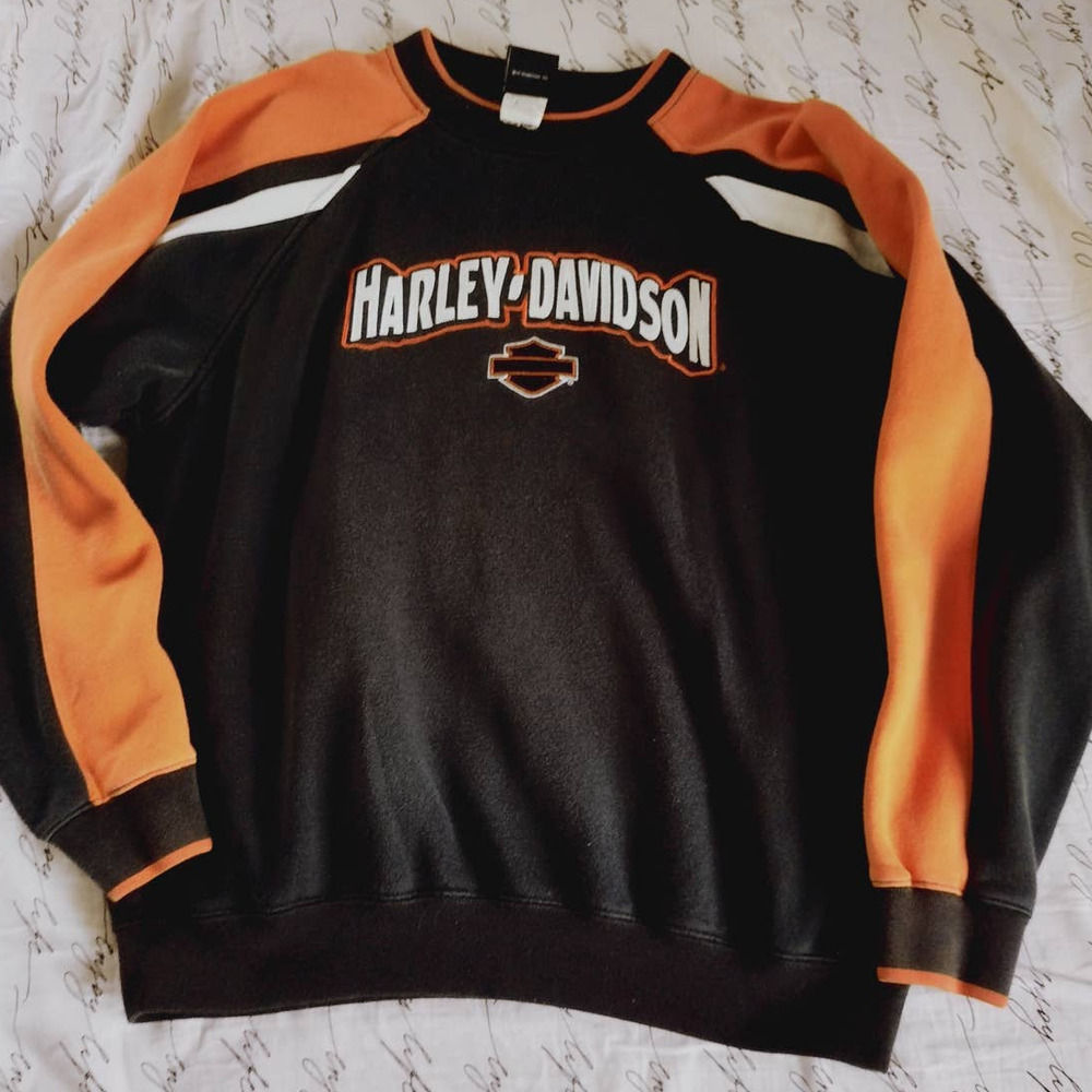 Harley-Davidson Black and Orange Crewneck Sweater